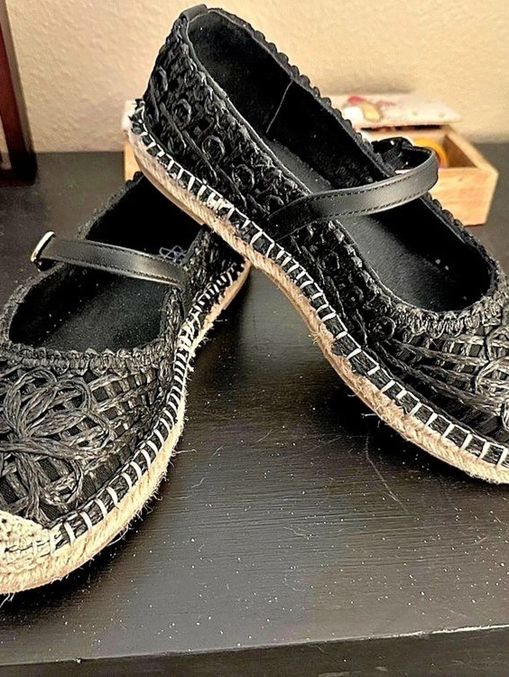 Black Woven Mary Jane Flats